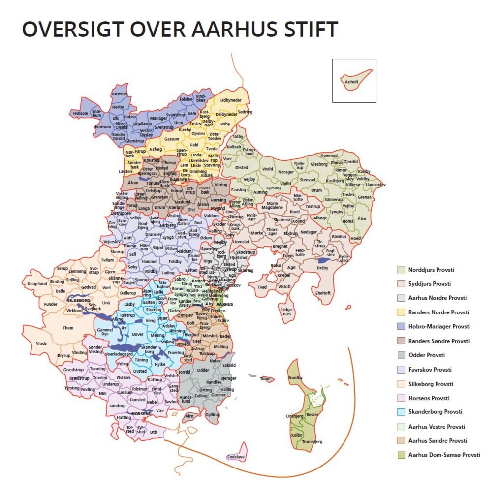 Stiftskort delt ind i stiftets 10 provstier